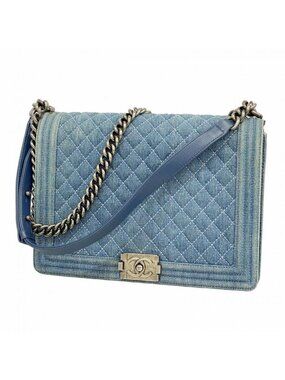 Chanel Shoulder Bag Boy Denim Blue Silver